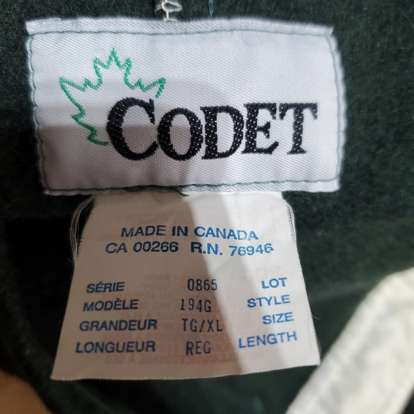 Vintage Codet Bib Overalls Mens XL Green Wool Canada Hunting Outdoors Pants - Picture 2 of 11